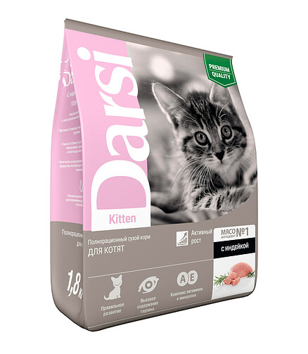 Корм для котят Darsi Kitten индейка (1,8кг) 438x503 в Материке