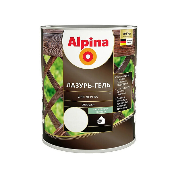 Лазурь-гель ALPINA алкидый для дерева шелк/матовый белый 2,5л