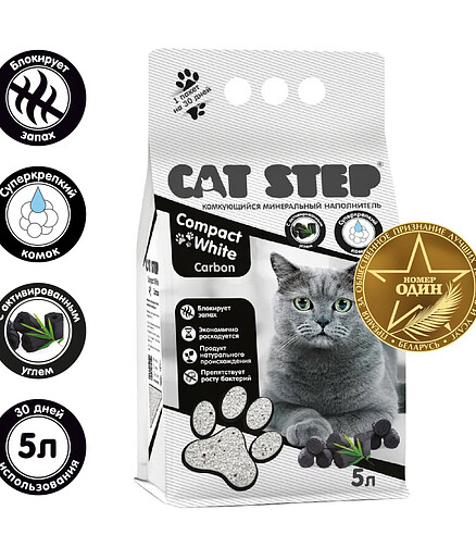Наполнитель минеральный комкующийся Cat Step Compact White Carbon (5л) 438x503 в Материке - Вариант 2