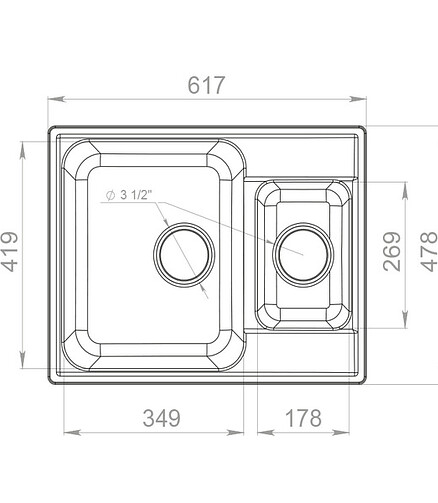 Мойка QUARZ GF-Z 09 (ECO 09), 1,5 чаши 620х480мм черный (без сифона) 438x503 в Материке - Вариант 2