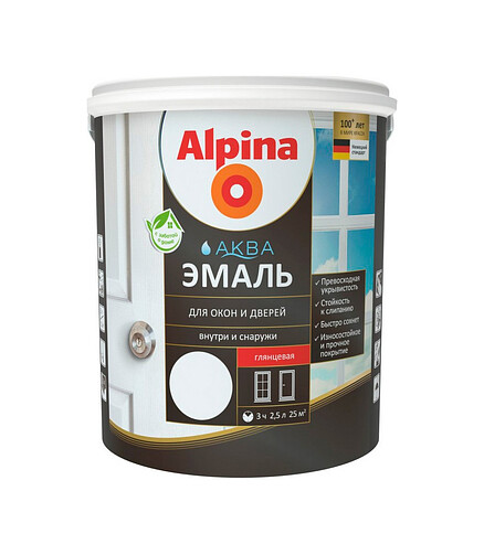 Эмаль Alpina АКВА для окон и дверей глянцевая, 2,5л 438x503 в Материке