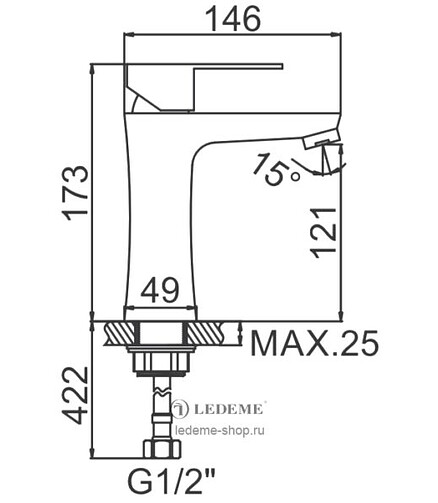 Смеситель L71002 (для умывальника) нерж.сталь 438x503 в Материке - Вариант 2