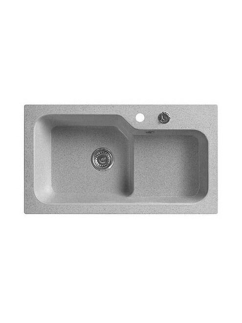 Мойка SG-REC-HALF-8045 800х452мм 1,5 чаши иск.мрамор-ОЛОВО СВ.СЕР.RS лев. с сиф. 495x660 в Материке