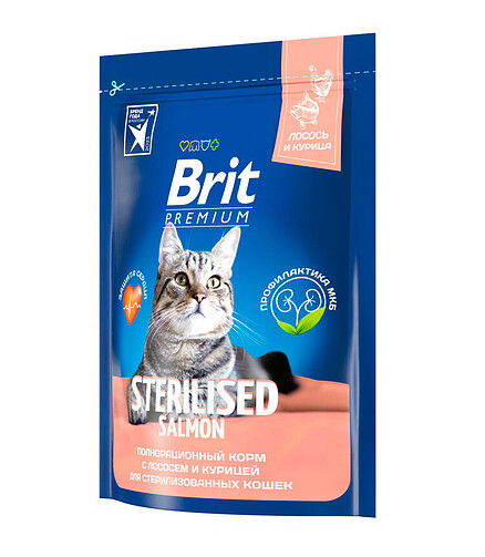 Корм для кошек Brit Premium Sterilised лосось, курица (0,4кг) 438x503 в Материке