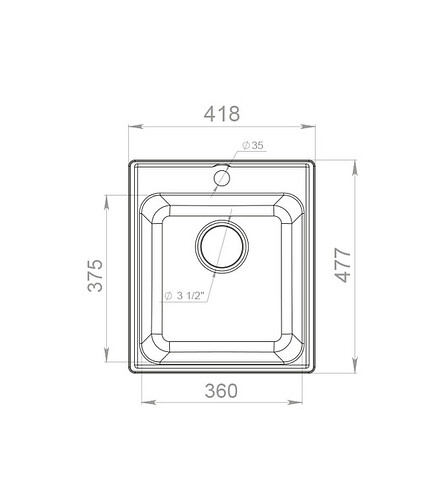 Мойка QUARZ GF-Z 17 (ЕСО-17), 420х480мм черный (без сифона) 438x503 в Материке - Вариант 2
