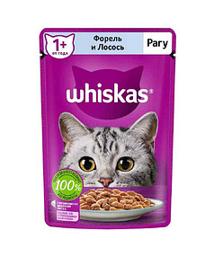 Корм для взрослых кошек WHISKAS рагу с форелью и лососем (75г)