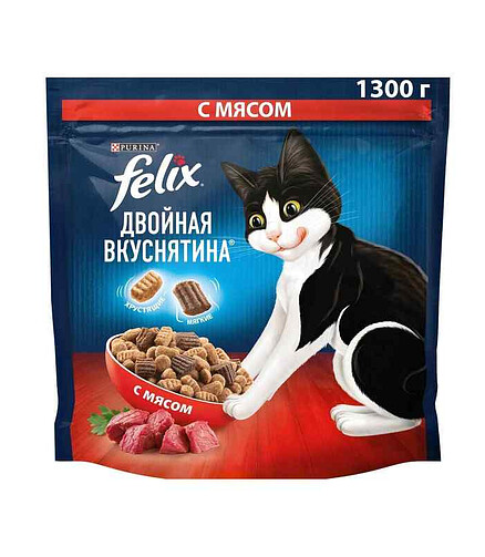 Корм для кошек FELIX Двойная Вкуснятина, мясо (1,3кг) 438x503 в Материке