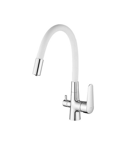 Смеситель CORAL CL 03 W (для кухни) гибкий излив на две воды, белый 438x503 в Материке
