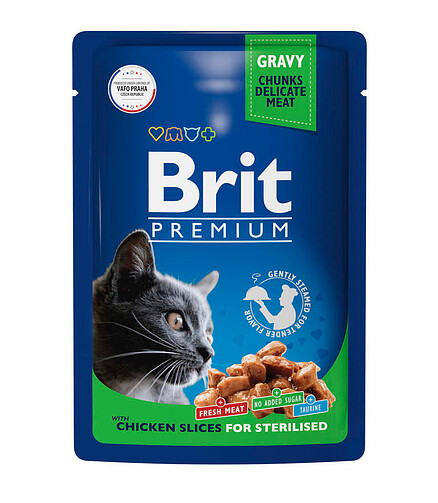 Корм для кошек Brit Premium Sterilised цыпленок, соус (85г) 438x503 в Материке