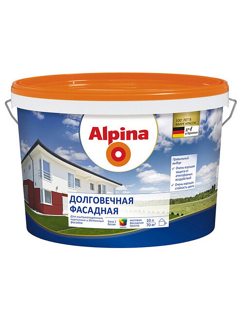 Краска Alpina Долговечная фасадная Б1 белая, 10л / 15,6кг 495x660 Краска Alpina Долговечная фасадная Б1 белая, 10л / 15,6кг 495x660 в Материке
