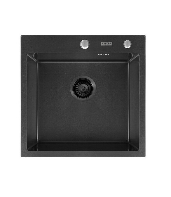 Мойка врезная ECO AR 500х500мм BLACK PVD NANO нерж.сталь с сифоном 586x674 Мойка врезная ECO AR 500х500мм BLACK PVD NANO нерж.сталь с сифоном 586x674 в Материке