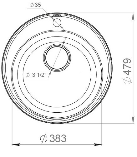 Мойка QUARZ GF-Z 08 (ECO 08), круглая D480мм черный (без сифона) 438x503 в Материке - Вариант 2