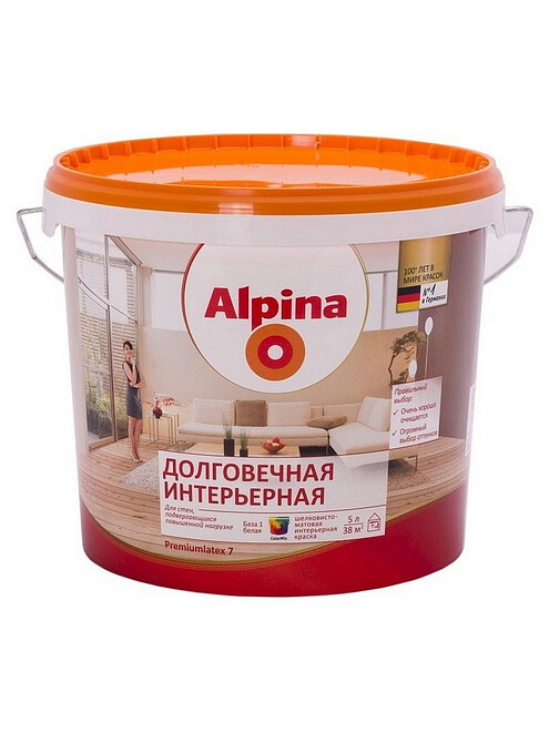Краска Alpina Долговечная интерьерная Б1 шелк.-матовая, 5л / 7,2кг 495x660 Краска Alpina Долговечная интерьерная Б1 шелк.-матовая, 5л / 7,2кг 495x660 в Материке