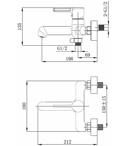 Смеситель COLUMN BLACK CLM 54B (для ванны, кор.излив) без душ.комплекта, черный 438x503 в Материке - Вариант 2