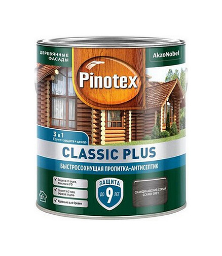 Пропитка-антисептик Pinotex Classic Plus 3 в 1 Скандинавский серый, 2,5л 438x503 в Материке