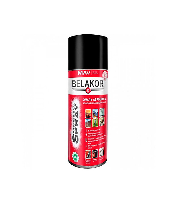 Эмаль BELAKOR17 аэроз. алкид. RAL9005 матовая, 520мл 586x674 в Материке