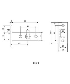 Защелка дверная Аллюр L45-8 SN, мат.никель (для дерев.межкомнатных дверей)