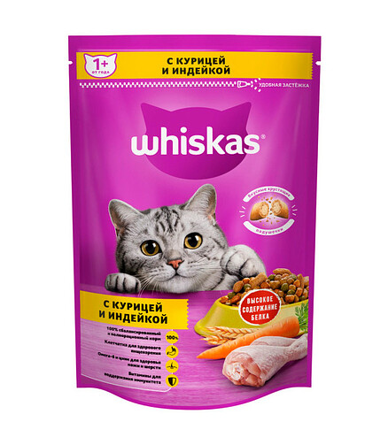 Корм для кошек WHISKAS курица, индейка (0,35кг) 438x503 в Материке