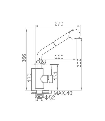 Смеситель L76014 (для кухни) нерж.сталь, с выдвижной лейкой 438x503 в Материке - Вариант 2