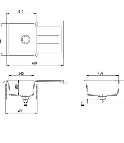 Мойка TESA SQT101-222AW 780х500мм гранит-графит с выпуском полуавтомат 438x503 в Материке - Вариант 2