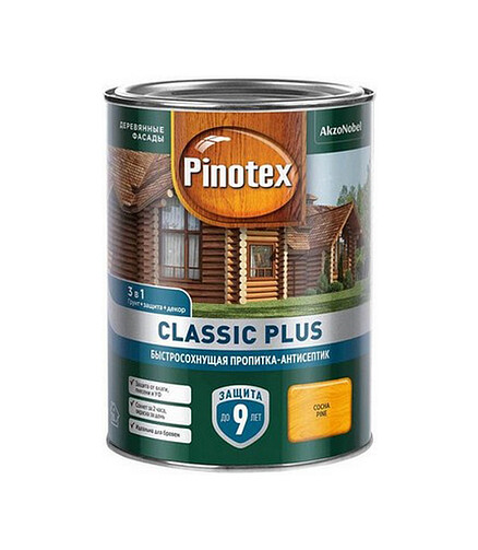 Пропитка-антисептик Pinotex Classic Plus 3 в 1 Сосна, 0,9л 438x503 в Материке