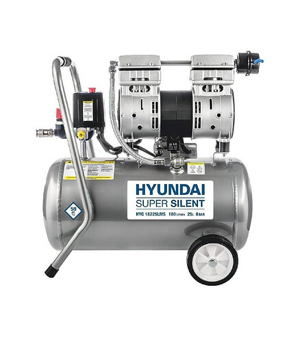 Компрессор безмасляный HYUNDAI HYC18225LMS 1кВт 25л 180л/мин 438x503 в Материке