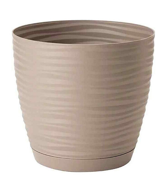 Горшок SAHARA Petit Round с поддоном (26,5x24,5см) пластик бежевый 3042-051 586x674 в Материке