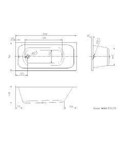 Ванна акриловая прямоугольная MITRA 150х70см без сифона, ножек-рамы и крепежа