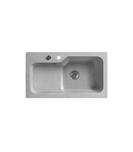 Мойка SG-REC-HALF-8045 800х452мм 1,5 чаши иск.мрам.-ОЛОВО СВ.СЕР.RS прав. с сиф. 438x503 в Материке
