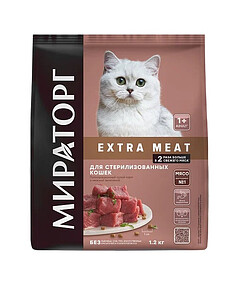 Корм для стер. кошек старше 1 года МИРАТОРГ Extra Meat c нежн. телятиной (1,2кг)