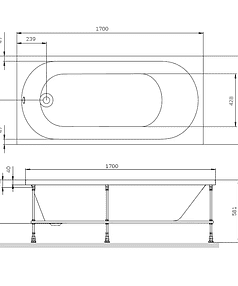 Ванна акриловая прямоугольная X-JOY NEW 170х75см без каркаса, W94A-170-075W-A