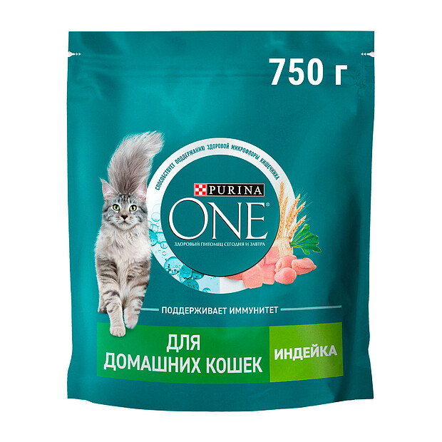 Корм для домашних кошек PURINA ONE индейка, цельные злаки (750г)