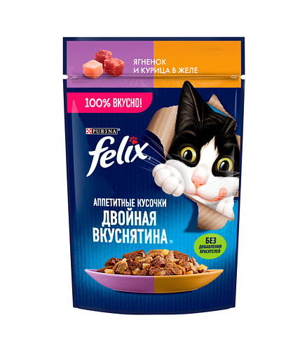 Корм для кошек FELIX Двойная вкуснятина, ягненок/курица (75г) 438x503 в Материке