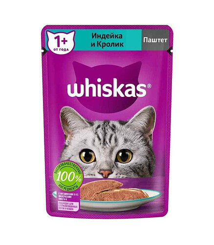 Корм для кошек WHISKAS индейка и кролик, паштет (75г) 438x503 в Материке