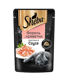 Корм для взрослых кошек SHEBA с форелью и креветками, Ломтики в соусе (75г) 238x286 в Материке