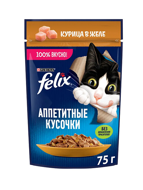 Корм для кошек FELIX курица, кусочки в желе (75г) 495x660 Корм для кошек FELIX курица, кусочки в желе (75г) 495x660 в Материке