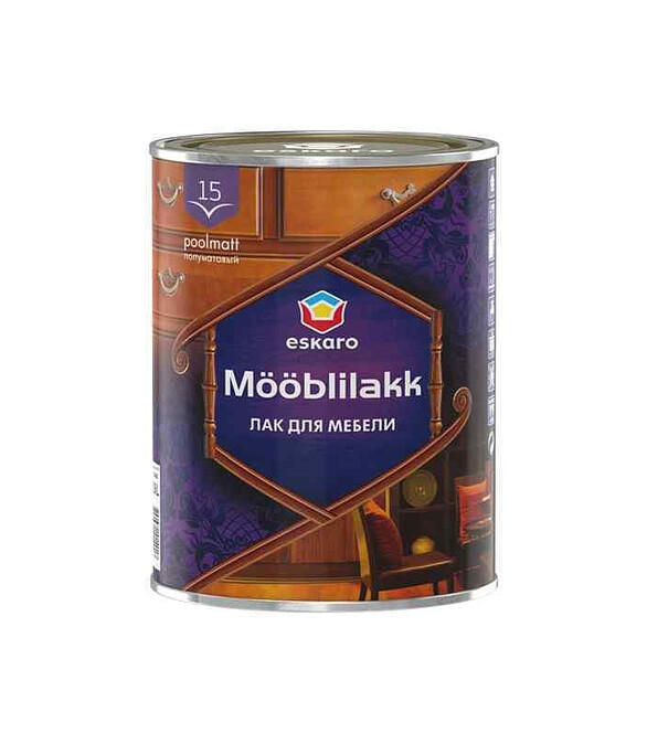 Лак Eskaro Mooblilakk 15 акриловый для мебели полуматовый, 0,9л 586x674 Лак Eskaro Mooblilakk 15 акриловый для мебели полуматовый, 0,9л 586x674 в Материке