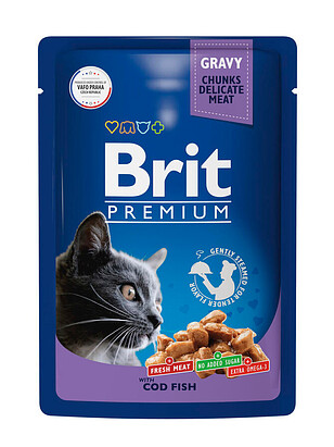 Корм для кошек Brit Premium треска, соус (85г) 238x286 в Материке
