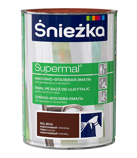 Эмаль SNIEZKA Supermal МФ RAL8016 коричневая глянцевая, 0,8л 438x503 в Материке