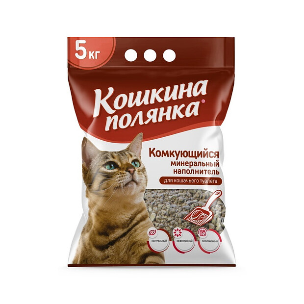 Наполнитель для туалета КОШКИНА ПОЛЯНКА комкующийся бентонитовый (5кг)