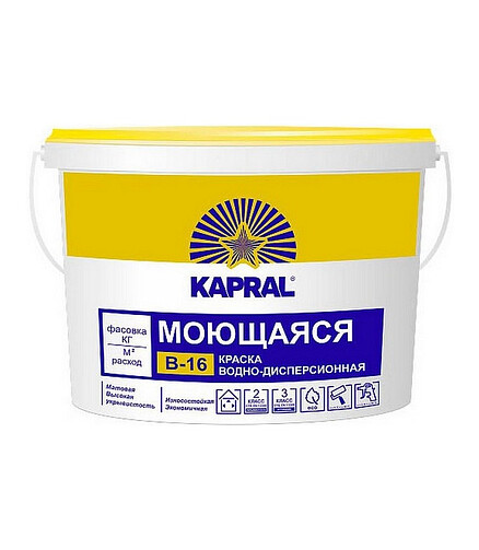Краска Kapral В-16 глубокоматовая, 15кг 438x503 в Материке
