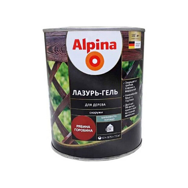 Лазурь-гель ALPINA алкидый для дерева шелк/матовый рябина 0,75л