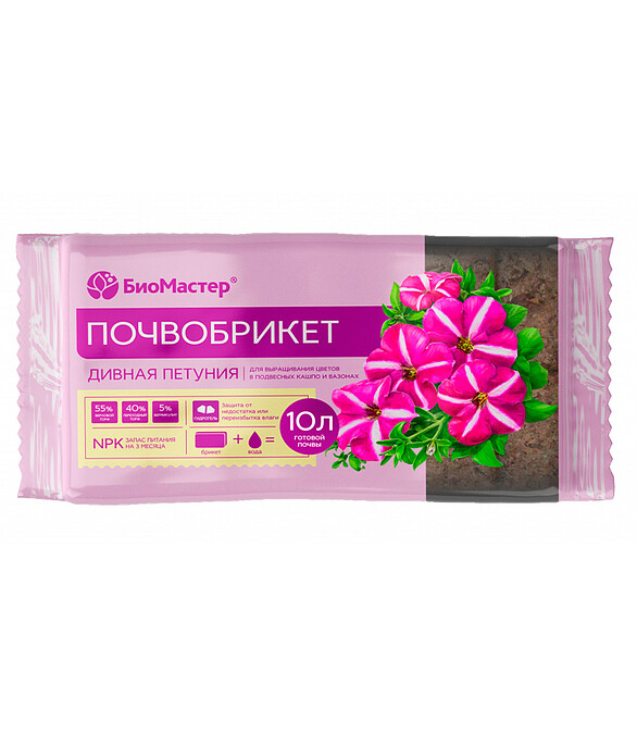 Почвобрикет БиоМастер Дивная петуния с гидрогелем (10л) 586x674 Почвобрикет БиоМастер Дивная петуния с гидрогелем (10л) 586x674 в Материке