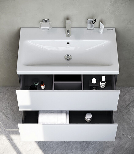 Тумба GEM M90FHX07522WG 75см подвесная push-to-open белый-глянец 438x503 в Материке - Вариант 3