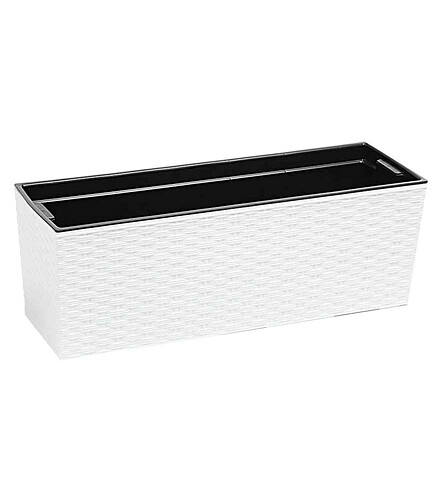 Ящик балконный BEGONIA RATTAN с вкладышем (56x19x19см) пластик белый LA625-05 438x503 в Материке