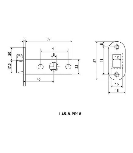 Защелка межкомн. АЛЛЮР L45-8-R18 SN, овал. планка, мат.никель 438x503 в Материке - Вариант 3
