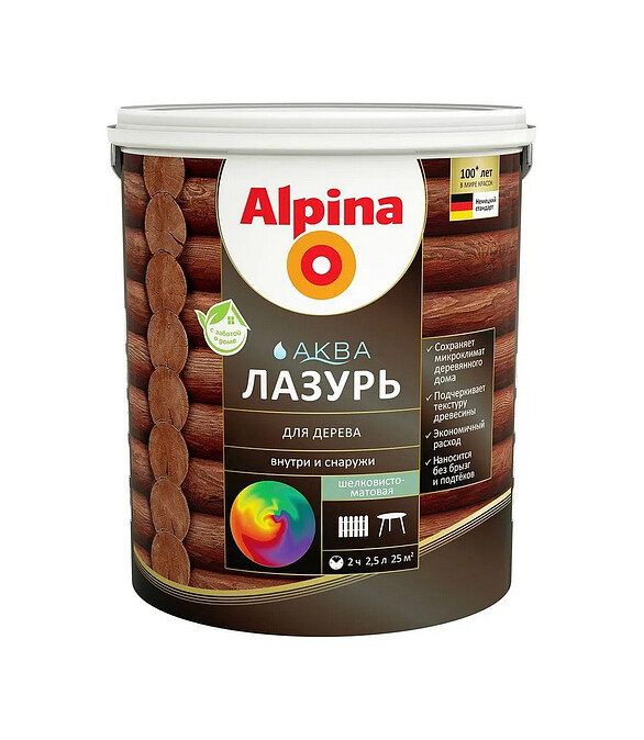 Лазурь Alpina АКВА для дерева, 2,5л 586x674 Лазурь Alpina АКВА для дерева, 2,5л 586x674 в Материке