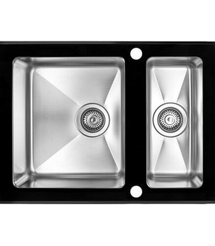 Мойка ZORG GS 6750-2 black 1,5 чаши 675х500мм черное стекло нерж 1,0мм с выпуск. 438x503 в Материке