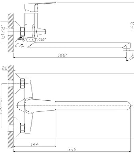 Смеситель ROSSINKA S35-33 (для ванны, длинный излив 350мм) 438x503 в Материке - Вариант 2