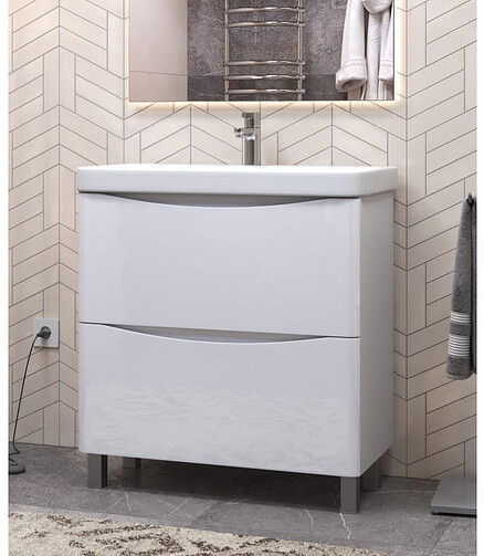 Тумба GLEM-0-2 70см напольная (белая) под умывальник 9595-70 438x503 в Материке - Вариант 2